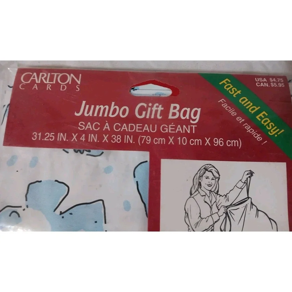 2 Super Jumbo Gift Bags Plastic Christmas 39x18x80 Inch/31.25x4x38 Inch  +5 Tags